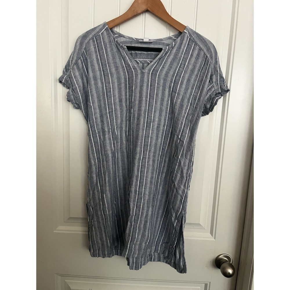 Blue And White Striped Pure Jill Linen Short Sleeve Dress Women's Size XS 686